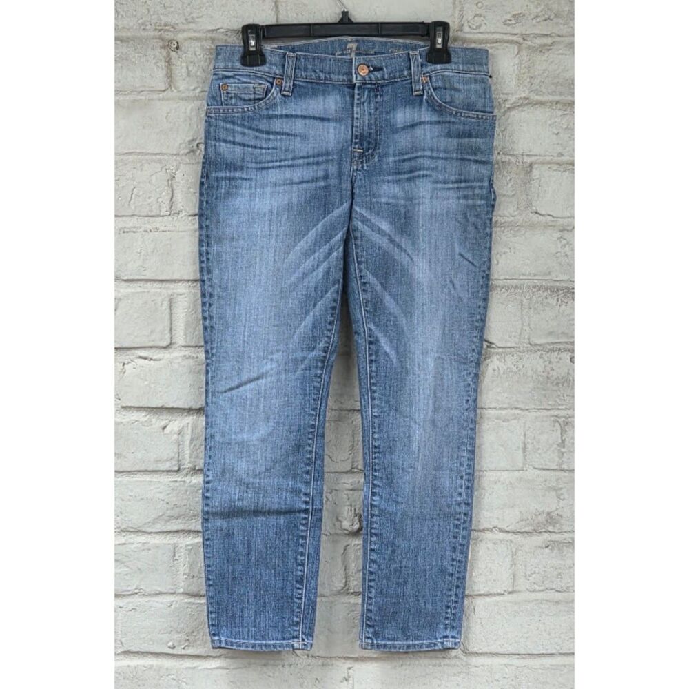 7 For All Mankind The Skinny Crop Medium Light Wash Stretch Denim Jeans Size 27